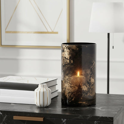 Black and Gold Marble Effect Large Candle Holder