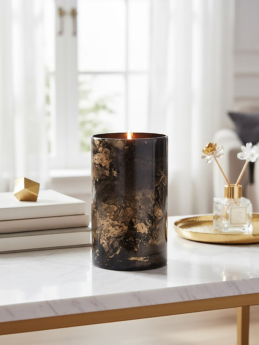 Black and Gold Marble Effect Large Candle Holder