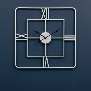 Large Silver Finish Square Wall Clock