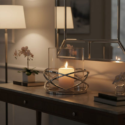Large Silver Finish Candle Holder