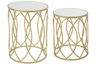 Avantis Gold Finish Set of 2 Round Side Tables with Petal Design