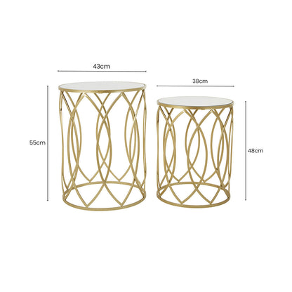 Avantis Gold Finish Set of 2 Round Side Tables with Petal Design