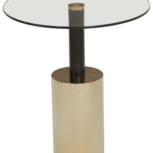 Oria Glass Round Side Table with Black and Gold Finish Base