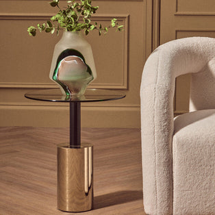 Oria Glass Round Side Table with Black and Gold Finish Base