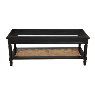 Corso Black Coffee Table with Natural Rattan Shelf