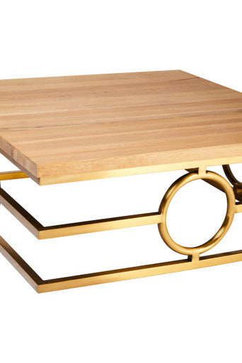 Jarloi Oak Wood and Gold Finish Square Coffee Table