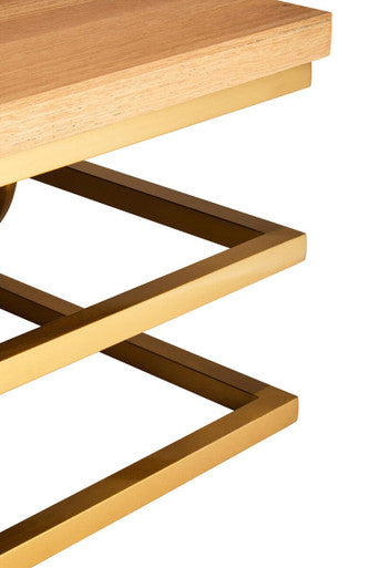 Jarloi Oak Wood and Gold Finish Square Coffee Table