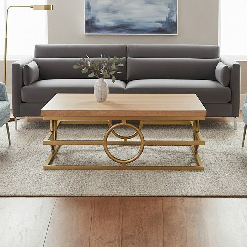 Jarloi Oak Wood and Gold Finish Square Coffee Table