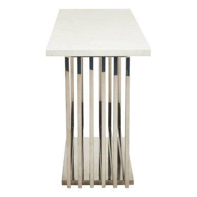 Moda White Marble Effect Console Table with Silver Finish Base
