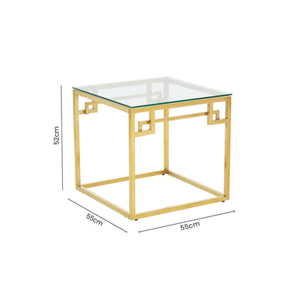 Allure Gold Finish Side Table with Tempered Glass Top