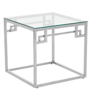 Allure Silver Finish Side Table with Tempered Glass Top