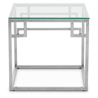 Allure Silver Finish Side Table with Tempered Glass Top