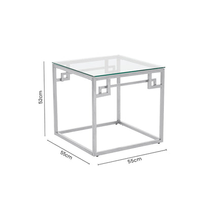 Allure Silver Finish Side Table with Tempered Glass Top