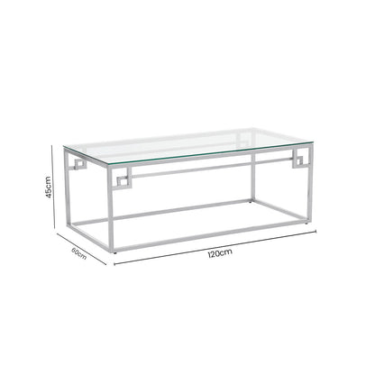 Allure Silver Finish Coffee Table with Tempered Glass Top