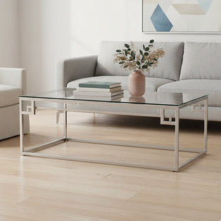 Allure Silver Finish Coffee Table with Tempered Glass Top