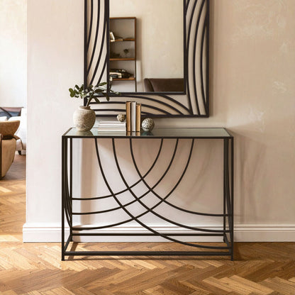 Logan Mirrored Top and Black Finish Console Table
