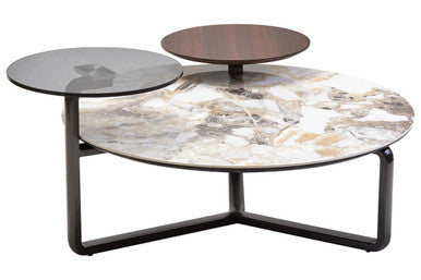 Imperia Grey Ceramic Marble Effect 3 Tier Round Coffee Table
