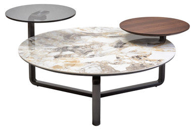 Imperia Grey Ceramic Marble Effect 3 Tier Round Coffee Table