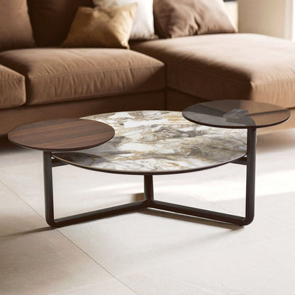 Imperia Grey Ceramic Marble Effect 3 Tier Round Coffee Table