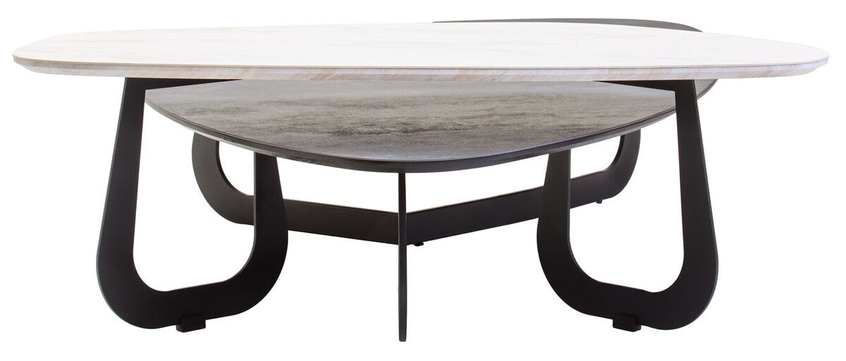 Imperia White Ceramic 2 Tier Asymmetrical Large Coffee Table
