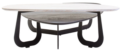 Imperia White Ceramic 2 Tier Asymmetrical Large Coffee Table