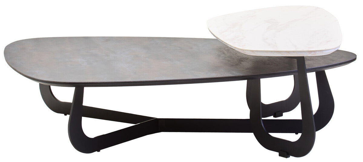 Imperia White Ceramic 2 Tier Asymmetrical Large Coffee Table
