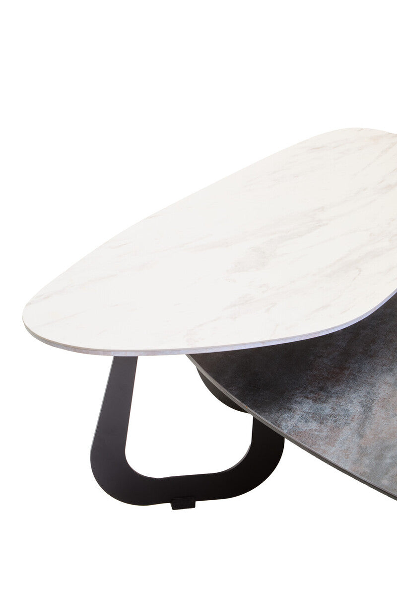 Imperia White Ceramic 2 Tier Asymmetrical Large Coffee Table