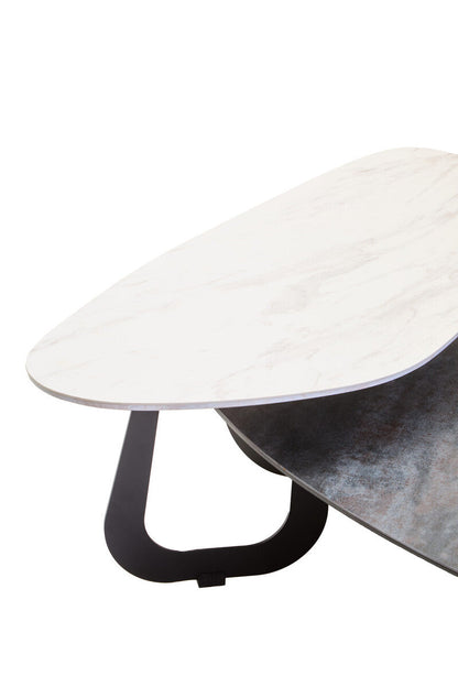Imperia White Ceramic 2 Tier Asymmetrical Large Coffee Table