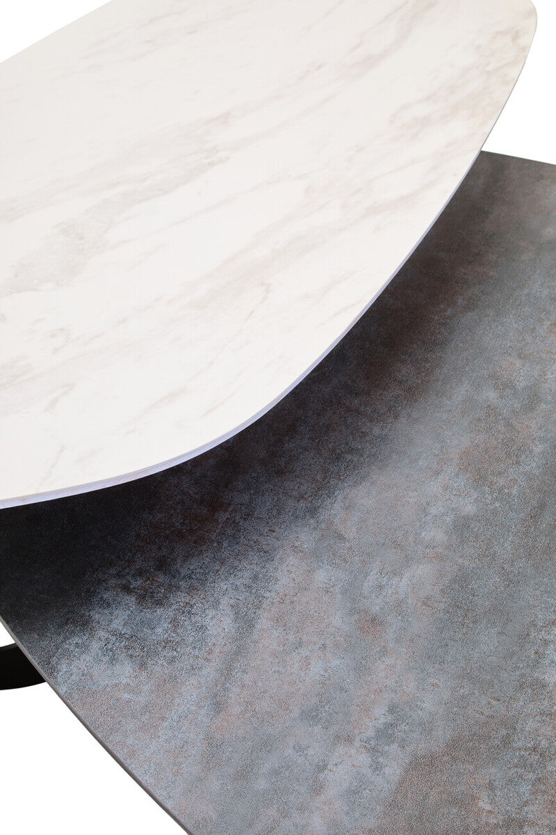 Imperia White Ceramic 2 Tier Asymmetrical Large Coffee Table
