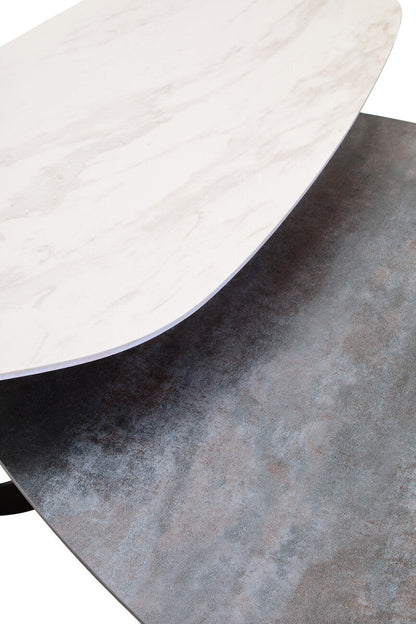 Imperia White Ceramic 2 Tier Asymmetrical Large Coffee Table