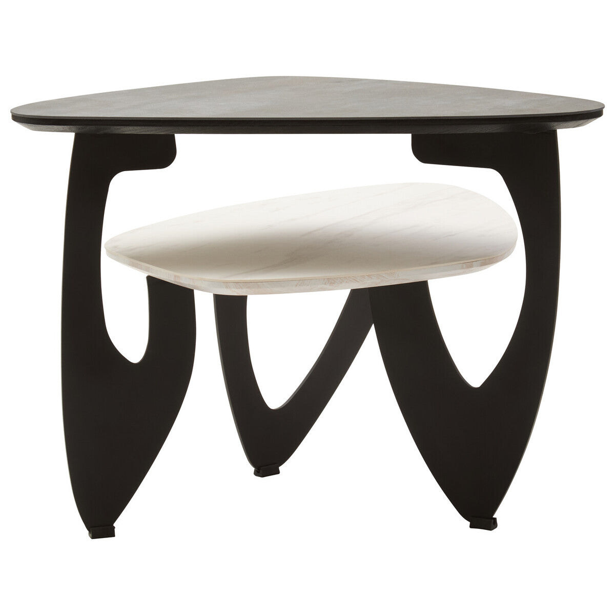 Imperia White Ceramic 2 Tier Asymmetrical Small Coffee Table