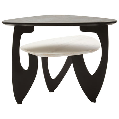 Imperia White Ceramic 2 Tier Asymmetrical Small Coffee Table