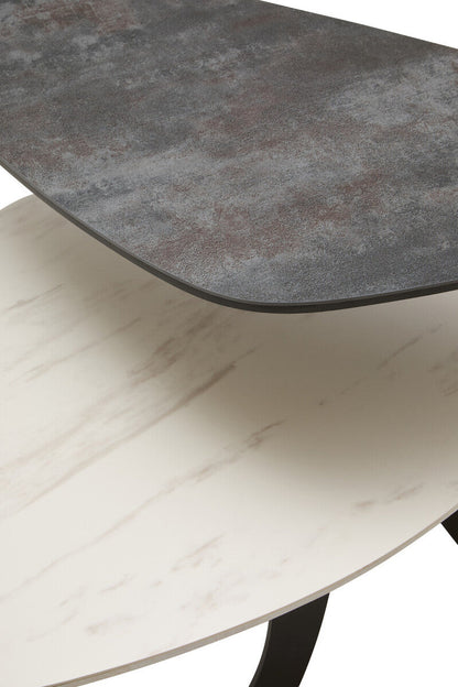 Imperia White Ceramic 2 Tier Asymmetrical Small Coffee Table