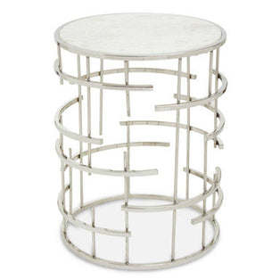 Jaipur White Marble and Silver Finish Side Table