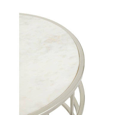 Jaipur White Marble and Silver Finish Side Table