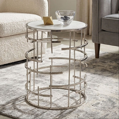 Jaipur White Marble and Silver Finish Side Table