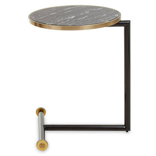 Oria Black Marble Effect Glass Side Table with Black Finish Frame