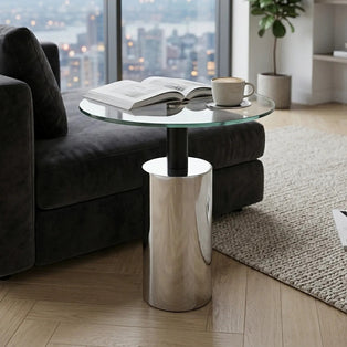 Oria Clear Glass Round Side Table with Silver Finish Base
