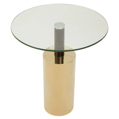 Oria Clear Glass Round Side Table with Gold Finish Base