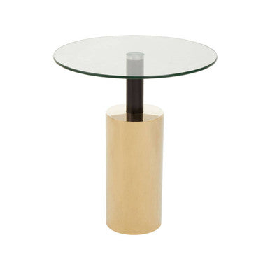 Oria Clear Glass Round Side Table with Gold Finish Base