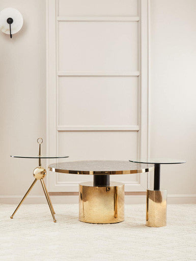 Oria Clear Glass Round Side Table with Gold Finish Base