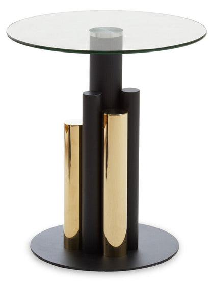 Oria Clear Glass Round Side Table with Gold and Black Base