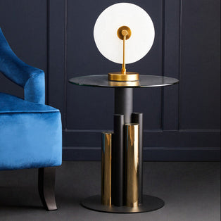 Oria Round Side Table with Gold and Black Layer Base