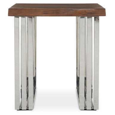Hampstead Acacia Wood and Silver Finish Side Table