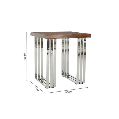 Hampstead Acacia Wood and Silver Finish Side Table