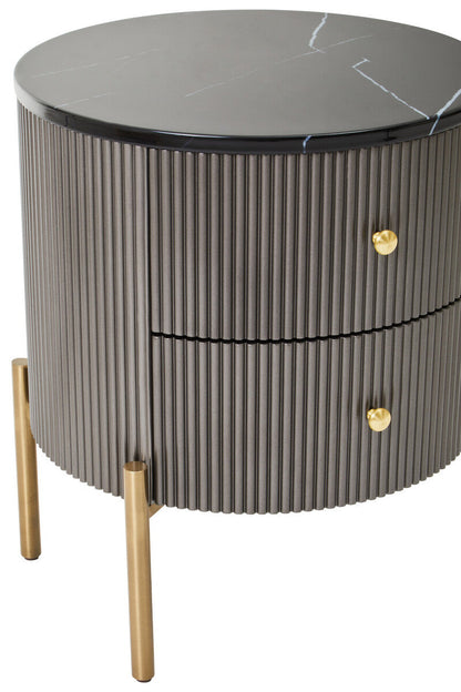 Dervio Black Marble and Grey Wood Effect 2 Drawer Chest