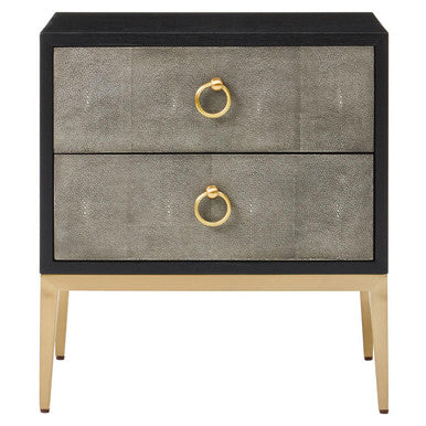 Deruta Black and Grey Shagreen Effect 2 Drawer Side Table