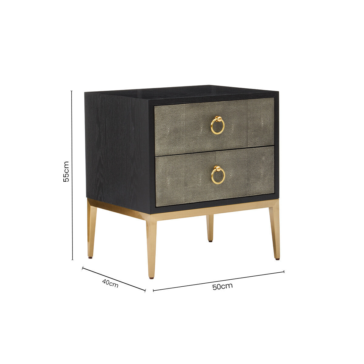 Deruta Black and Grey Shagreen Effect 2 Drawer Side Table