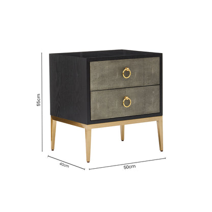 Deruta Black and Grey Shagreen Effect 2 Drawer Side Table