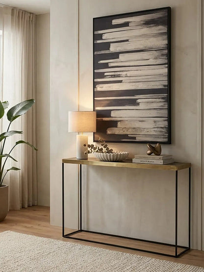 Akola Gold Finish Console Table with Black Base
